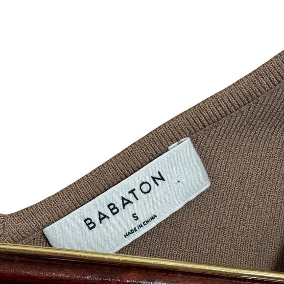 Babaton Faux Wrap Cross Front Cropped Tan Neutral Stretchy Shirt Top Size Small - Picture 4 of 7